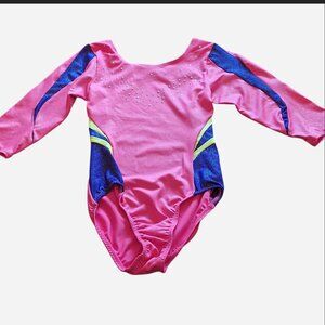 Danskin, girls pink and navy sparkle long sleeve leotard, size Large, 10/12